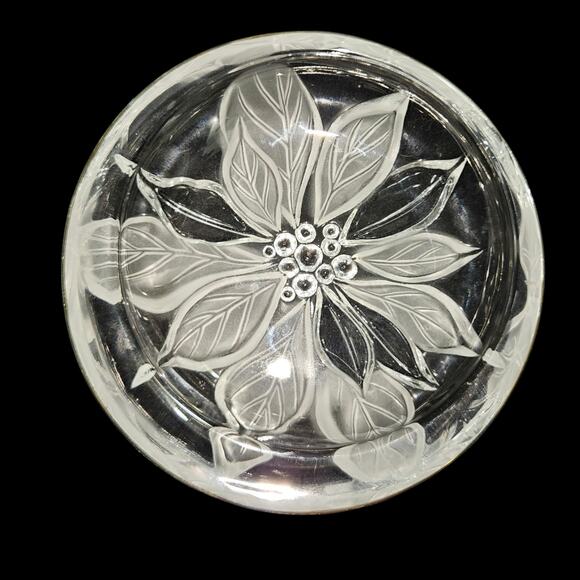 Vintage Clear Pressed Glass Floral Coaster Set w/ Gold Trim – 5" – Set of 2 - Picture 3 of 4